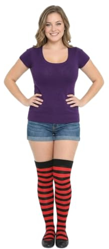 COSHAL® 1 Women's Long Striped Socks Ladies Stripe over the Knee Socks Girls Womens Over The Knee Stockings Leg Warmer Socks Xmas Party Socks Black & Red OTK