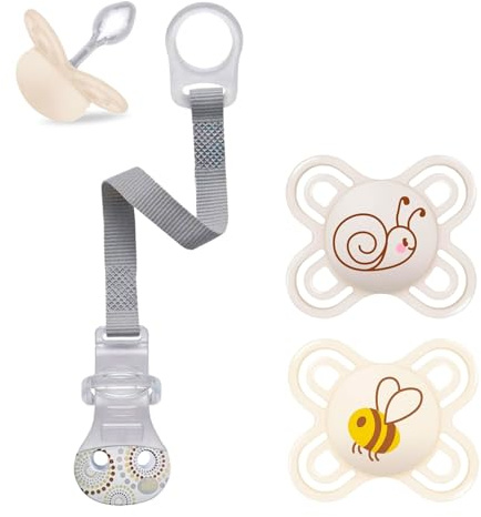 MAM Perfect Start Mini ciuccio in set da 2 pezzi, 0 – 2 mesi, soprattutto per neonati, allattamento al seno, delicato sui denti, extra leggero con scatola per ciucci, dalla nascita