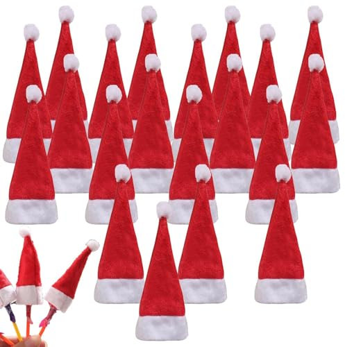 20 Stück Minis Weihnachtsmützen Minis Weihnachtsmütze Lollipop Hut Weihnachtsmütze Besteck Veranstalter Tasche Weinflaschenverschluss Tasche Weinflasche Abdeckung Kleine Nikolausmütze Weihnachten