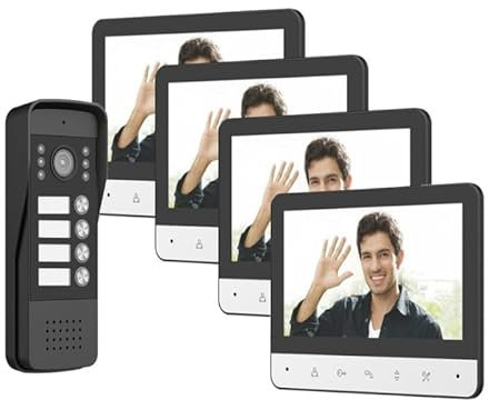 KIT VIDEOCITOFONO QUADRIFAMILIARE QUATTRO PULSANTI QUATTRO MONITOR A COLORI 7 APERTURA ELETTROSERRATURA
