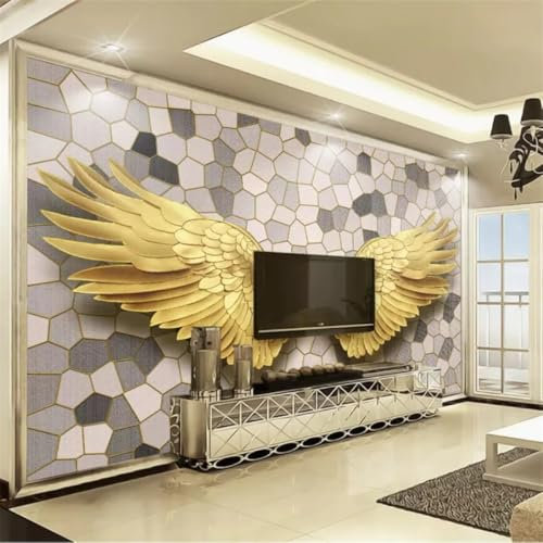 3D Goldene Flügel Selbstklebende Fototapete 3D Grau Ziegel Muster Tapete Wandbild Wohnzimmer Hintergrund Selbst Klebe Wandverkleidung Markt Wallpap 250x175cm