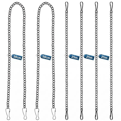 VILLCASE 6 cadenas de metal para colgar, 25 cm y 50 cm, cadenas de hierro con ganchos, cadena negra para colgar flores, jardín, decoración del hogar, carteles, carteles, pancartas