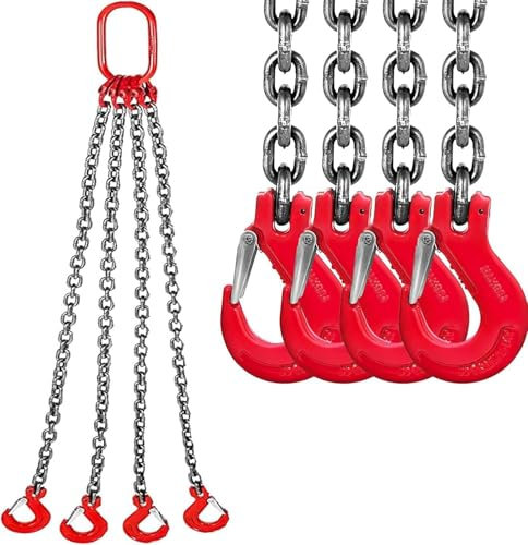 HGOuhK Hebekette 4-strängige Anschlagkette, tragbare Krankette, langlebige hängende Forstkette for Hebearbeiten in Bergwerken, Häfen, Stahlwerken Kettengehänge(300CM)
