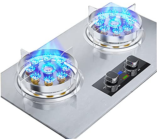 Estufa a Gas de 2 quemadores, 4,5 kW, 9 cavidades, Gran Potencia de Fuego, función de temporización Bilateral, Ahorro de energía, protección contra Apagado (GLP)