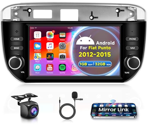1G+32G Android Autoradio 2 Din per Fiat Linea Punto Evo Linie 2012-2015 7 Pollici Touchscreen Autoradio con Navi GPS WIFI Mirror Link Bluetooth FM/RDS/USB/EQ/MIC Lenkradsteuerung Telecamera Posteriore
