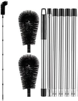 Gutter Cleaning, 14 FT Adjustable Telescopic Gutter Cleaning Tools With 2 brush heads, hedgehog gutter brush for Leaves Debris Window Web