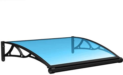 Türüberdachung 80 x 80 cm mit schwarzer Unterstützung, transparent, Polycarbonat, Markise, robuste Dachschale zum Schutz vor Regen und UV Strahlung