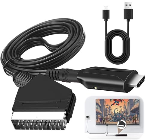 Scart to HDMI Converter, All-in-One Video Audio Adapter Scart Input to HDMI Output with USB Power Cable HD 720p/1080p Plug and Play for HDTV DVD Player Monitor Projector STB VHS Xbox PS3 Sky Blu-Ray
