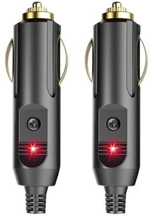 Ruvan 2 Stück Zigarettenanzünder Stecker, 12 V/24 V Zigarettenanzünder Stecker 20 A Mit Roter LED, 10 A/15 A Sicherung Ersatz KFZ Autostecker Vollkupfer AUX Buchse Für Für KFZ, LKW, PKW, Motorrad