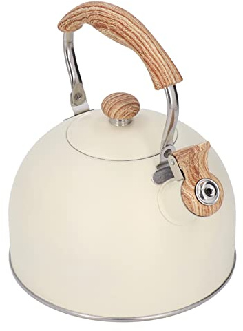 Riuulity Bouilloire Sifflante Bouilloire à thé en Acier Inoxydable de 2,5 L avec Sifflement Fort, Poignée Ergonomique pour la Cuisine à Domicile Théière en Acier Inoxydable pour la Famille Beige