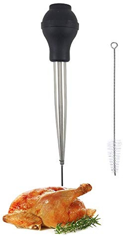 Stainless Steel Turkey Baster Food Grade High Temperature Resistant Silicone Oil Injector Marinades Ball Syringe Needle and Brush Easy to Clean