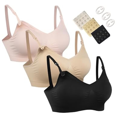 HOFISH Schwangerschafts- und Still-BH (Mehrfachpack) – Nahtloses Schlaf-Bralette ohne Bügel mit zusätzlichen BH-Verlängerungen & Clips