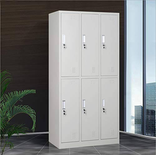 Panana 6/9 Door Metal Locker Cabinet Storage Unit Steel Lockable Bathroom Shelf with Card Holder Mirror Key for Staff Gym School Changing (6 Door)