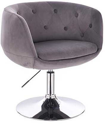 SVITA Panama Retro Loungestuhl Polsterstuhl Cocktailsessel Grau Samt-Optik Indoor höhenverstellbar Tellerfuß
