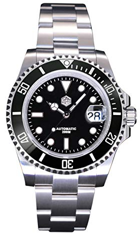 NC San Martin SN019G Diver Water Ghost Uhren Saphirglas Herren Automatische Mechanische Uhr Keramiklünette 20Bar Leuchtendes Datumsfenster Armbanduhr (Black)