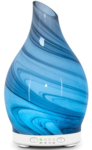 Essential Oil Diffuser Glass Aromatherapy Oil Diffuser Electric Ultrasonic Aroma Scent Fragrance Humidifier 120ML with Auto Shut Off 7 LED Lights for Home Office Spa (Grey Wave)