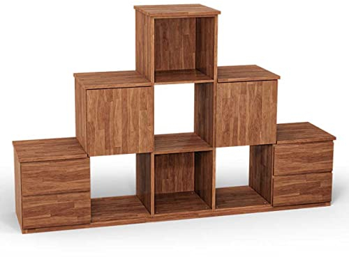 ben+camilla.com Square Massivholz Pyramiden-Regal | Regalwürfel-Set London | 182,8 x 117,6 x 32 cm in Erle | mit Türen und Schubladen