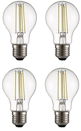 TEKLED E27 LED Filament Bulb 4000K Cool White 4W A60 GLS 4-Pack, Clear Glass Edison Screw Retro Light Bulb for Kitchen & Bathroom, Flicker-Free, 40W Equivalent