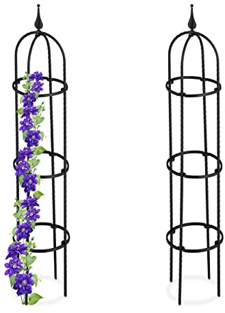Relaxdays Rankhilfe Obelisk, 2er Set, 100cm hoch, Ranksäule für Kletterpflanzen, Metall, freistehend, Rosenturm, schwarz