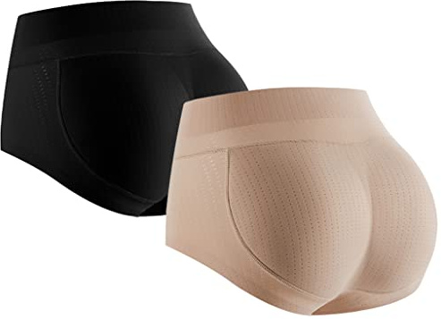 SUIUOI 2PCS Mujer Bragas Push Up con Relleno Extremo, Shapewear Lencería Pantalones con Relleno de Cadera Reductora Sin Costura Control de Barriga Levanta Glúteos
