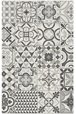 Tadi & Imperio1979 Alfombra Vinílica hidráulica de Baldosas Realistar, Colores Taupes y Grises sobre Fondo Marfil para Cocina, Pasillo, Baño, Dormitorios con Revés Textil.