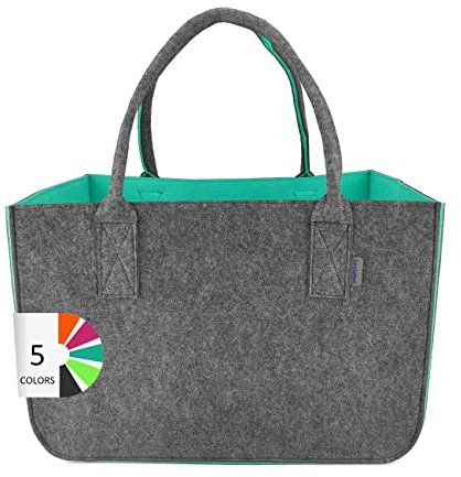 IDEA HOME Filztasche Valencia Shopper Groß-30 Liter Einkaufstasche XXL Zusammenklappbar Einkaufskorb Kaminholztasche Kleiderkorb Spielzeugtasche Dunkelgrau/Türkis