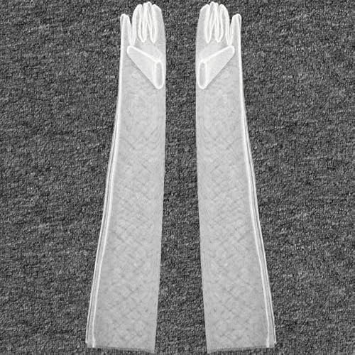 VITAU Lange, transparente Tüllhandschuhe, dünne, Dehnbare Vollfinger-Fäustlinge, Mesh-Ellbogen, Brauthandschuhe, Zubehör