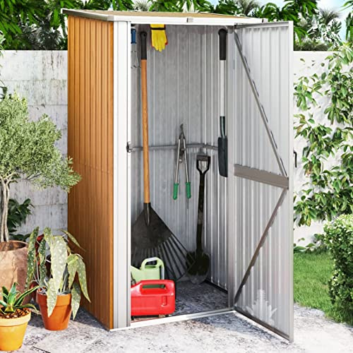 Tidyard Trädgårdshus, verktygshus, utomhusskjul, verktygshus, metallhus, trädgårdshus, brun 118,5 x 97 x 209,5 cm i galvaniserat stål