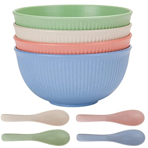 Juego de 4 Cuenco de Cereales y Sopa 26 Onzas Grande - Vajilla ligera de Plástico Irrompible para Ensalada Pasta - Recipiente Frutas Camping