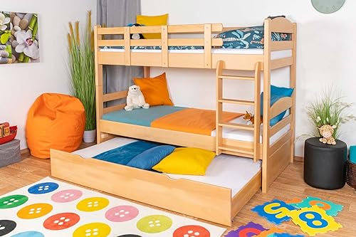 Etagenbett/Stockbett 90 x 200 cm für Kinder Easy Premium Line K17/n inkl. Liegeplatz und 2 Abdeckblenden, Buche Massivholz Natur lackiert, teilbar