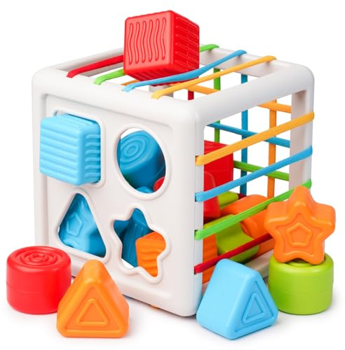 LiKee Shape Sorter Toys for 1+ Years Old, 8pcs Montessori Baby Blocks, Sensory Toddler Learning Toy for Fine Motor Skills, Infant Developmental Toys Gift for Boys Girls Ages 18+ Months