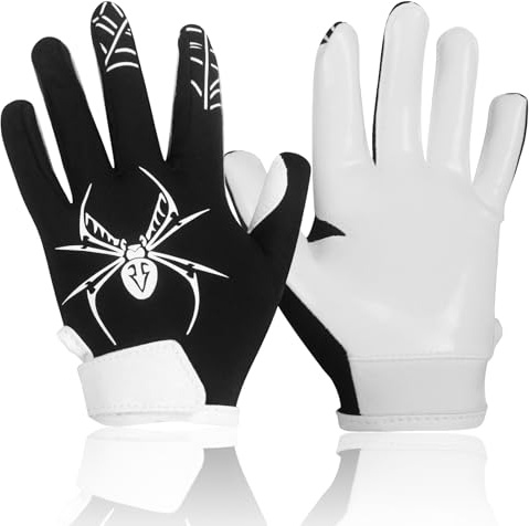 WATSAVPUP Youth Football Gloves Kids Silicone Grip Sports Receiver Gloves with Super Stick Ability for Enhanced Game Experience Training for Beginners (Spider, XS/S(5.5-6 Inch))