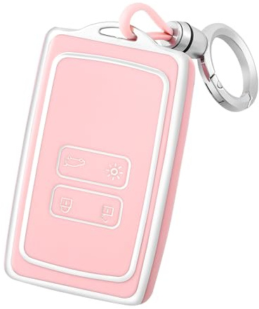 OFF WE GO Autoschlüssel Hülle für Renault TPU Schlüsselhülle Cover mit Schlüsselanhänger Auto Schlüssel für Clio Espace Talisman Megane Kadjar Captur Arkana Sandero Schlüsselbox Damen, Rosa Silber