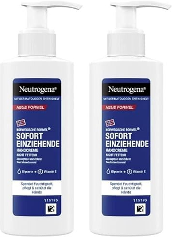 Neutrogena Crème pour les mains absorbante instantanée (150 ml), crème nourrissante pour les mains très sèches, hydrate intensément avec de la glycérine pour des mains douces, dans un distributeur
