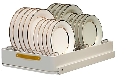 Glorlliant Pull Out Cabinet Organizer, Pull Out Telescopic Kitchen Drawer, Extendable Sliding Kitchen Pullout Drawers for Kitchen Cupboard Cabinet, Drill-Free, 48.5 x 30 x 8cm, White