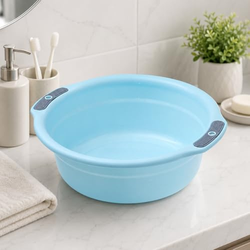 Wash Basin, Plastic Thicken Large Capacity Ant Slip Washing Face Clothes Basin, Round Dish Wash Basin Dishpan Camping Dishpan Portable Vegetable Fruit Dish Tub for Home Dormitory(Small)