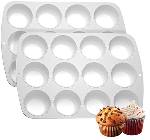 Moule à Mini Muffin en Silicone Moules à Muffins pour 12 Muffins - Lot de 2 Moules à Muffin Plaque de Cuisson 31 x 22 cm Moules à Muffins Sans BPA, Revêtement Antiadhésif, Facile à Nettoyer, Passe au