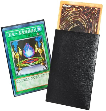 Yugi oh Kartenhülle, FOTEEMO 200 Stück, japanische Größe, Kartenhüllen, Rückseite strukturiert, perfektes Mischen, Yugioo Kartenschutzhüllen für Sammelkarten (Schwarz/62 x 89 mm)
