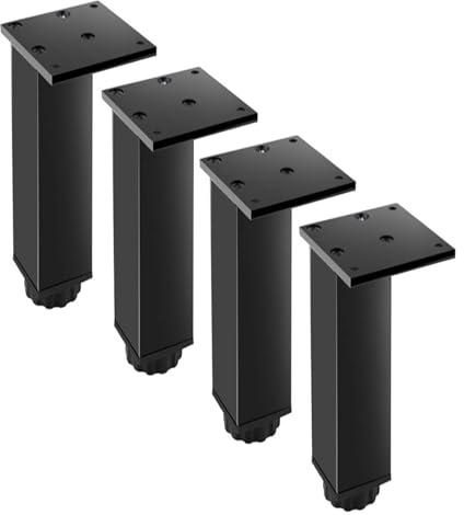 Möbelfötter,4 st Möbelben Svarta, Skåpsfötter av metall i aluminium, Fyrkantiga stödben, Justerbar höjd, Fötter for hemmasoffa(Black,35cm/14in)