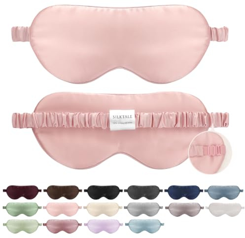 SILKTALE Schlafmaske Seide für Männer Damen,19 Momme 100% Maulbeerseide Augenmaske für Seitenschläfer, Atmungsaktive Seiden Schlafbrille Bequem mit Verstellbares Gummiband für Flugzeug,Rosa