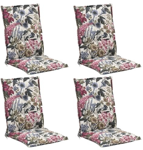 Home4You 4er Set Mittellehner-Stuhlauflagen mit Blumenmuster – Gartenstuhlauflage 108 x 50 x 7 cm – Baumwolle & Polyester – Mit verstellbarem Gurtband & Bindekordeln – Gefertigt in Deutschland