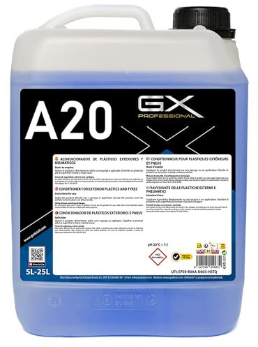 GxDetail Abrillantador y Recuperador de Neumáticos, Plásticos y Gomas de Exterior 5 litros – Restaura Color – Acabado Brillo y Duradero – Fórmula No Grasa y de Secado Rápido