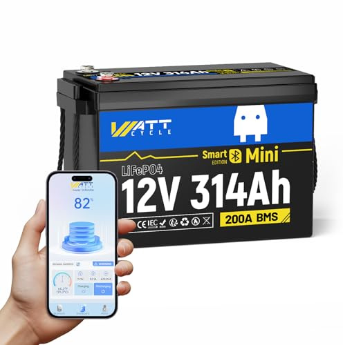 WattCycle LiFePO4 12V 314Ah Bluetooth, Lithium Batterie mit BMS Schutz | Zertifiziert nach ECE R10,4019Wh Grade A+ Zellen, 200A BMS, 15000 Zyklen für Wohnmobil, Solaranlage, Marine & Off-Grid