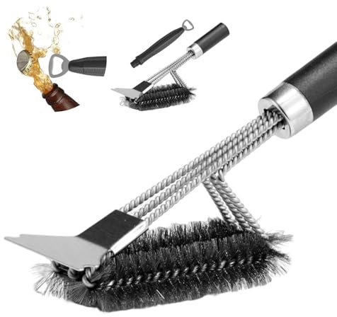 Grill Brush & Scraper BBQ Brush for Grill, 18 Stainless Steel Woven Wire 3 in 1 Bristles Grill Cleaning Brush with Bottle Opener & Clipping Hook