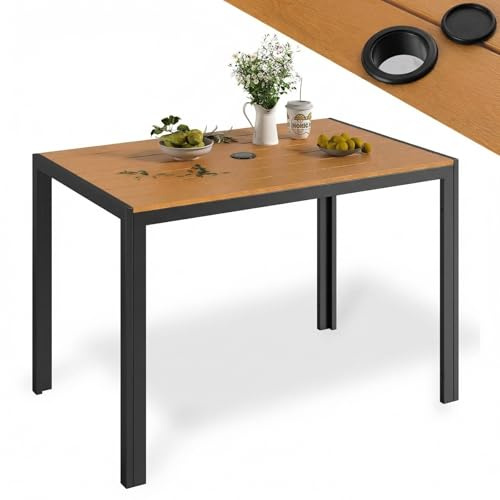 LIFERUN Tavolo da Giardino con Foro per Ombrellone 110x70 cm