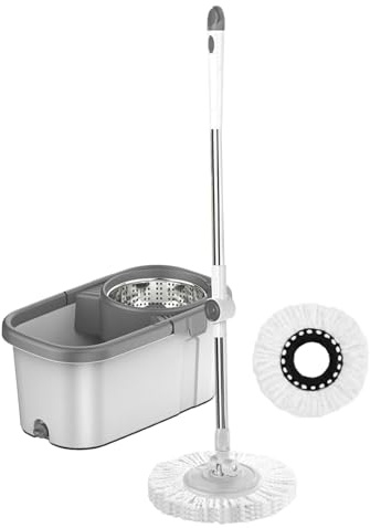 Hitburu Set de Serpillière avec Seau,Set De Serpillière Essoreuse avec Seau Et Essoreur | Serpillière Léger avec 2 Têtes de Rechange pour Sol Carrelage et Parquet de Cuisine