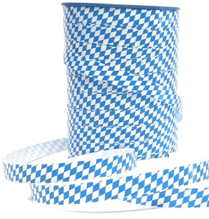 s.dekoda Ringelband Polyband 250m x 10mm Blau - Weiß Bayernraute Rautenband Oktoberfest Kräuselband