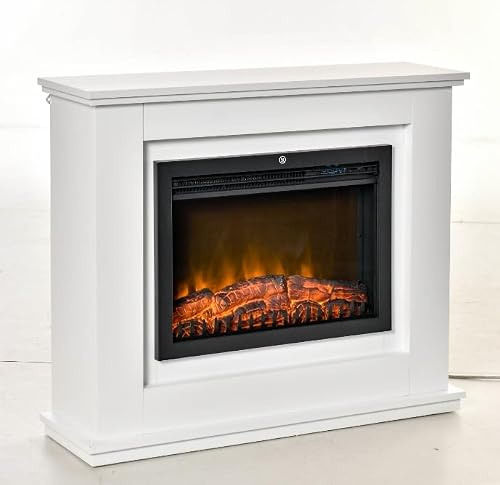 HOMCOM Elektrokamin LED 3D-Flammeneffekt 2 Leistungsstufen 2000W Weiß | Elektrischer Standkamin mit Heizung, Adaptive Startfunktion, Fernbedienung, Kamin mit Timer, Überhitzungsschutz