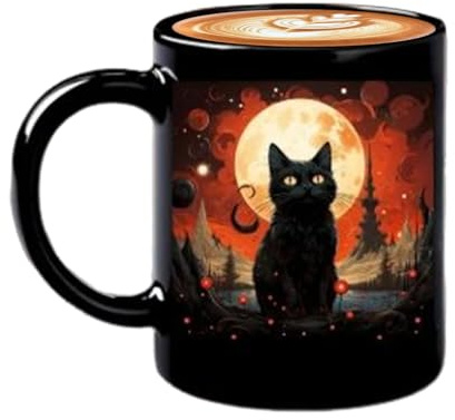 Tasse à café de chat noir - tasse d'Halloween en céramique, boisson festive sur le thème du chat | de nouveauté mignonne pour femmes, les hommes, adultes, amis, idéal po