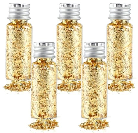XHWOLGARIAN 5 Flaschen Blattgold Multifunktionale Goldfolie Wird für Tortendeko Hochzeit Blumen für Torte Und Kann Auch für Maniküre Malerei Und Andere Handwerkliche Dekoration Verwendet Werden
